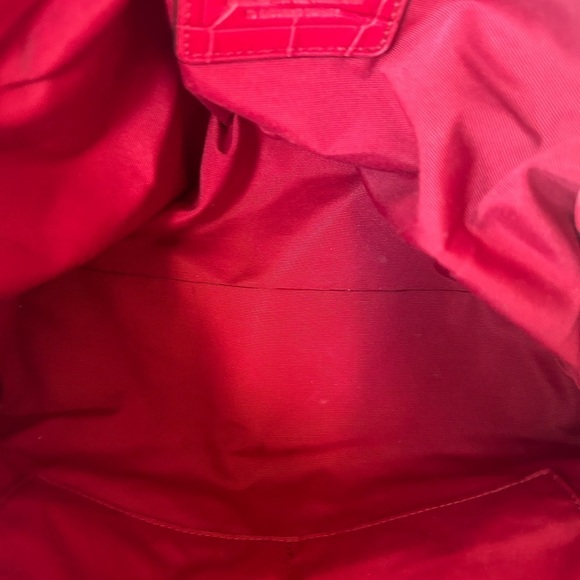 Coach NWOT “Mickie” Signature Print Denim With Croc Red Leather Trim Satchel - Picture 5 of 10